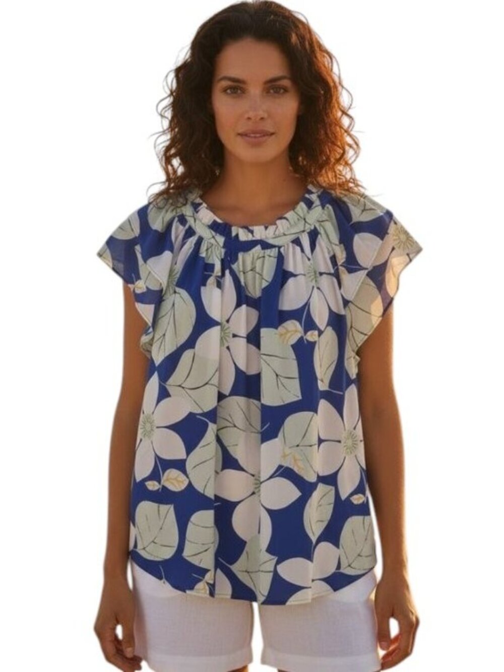 Ann Taylor | Women's Top | Floral Flutter Sleeved Top | Size (L)